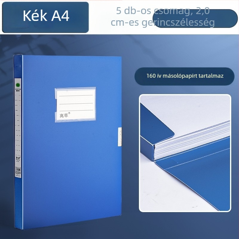 Kék A4-es vastagított irattartó PVC-ből, dokumentum- és szerződésmappa – irodai tároló