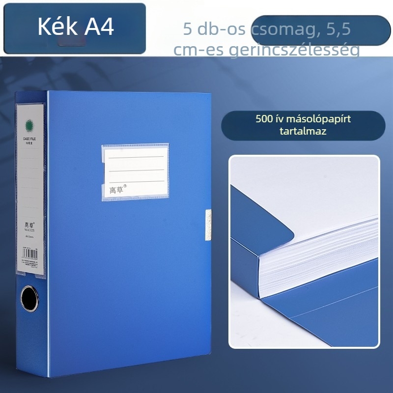 Kék A4-es vastagított irattartó PVC-ből, dokumentum- és szerződésmappa – irodai tároló