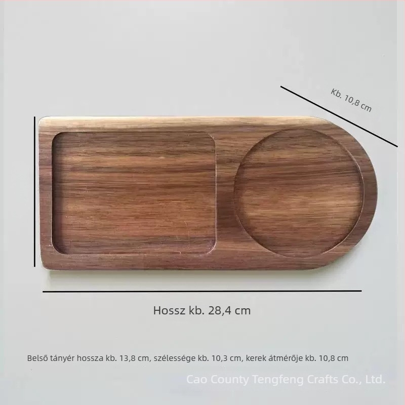 Fából készült teás tálca japán stílusban, szabálytalan alakú, átmérő 10–11 cm, ideális reggelire, desszertekhez és uzsonnához.