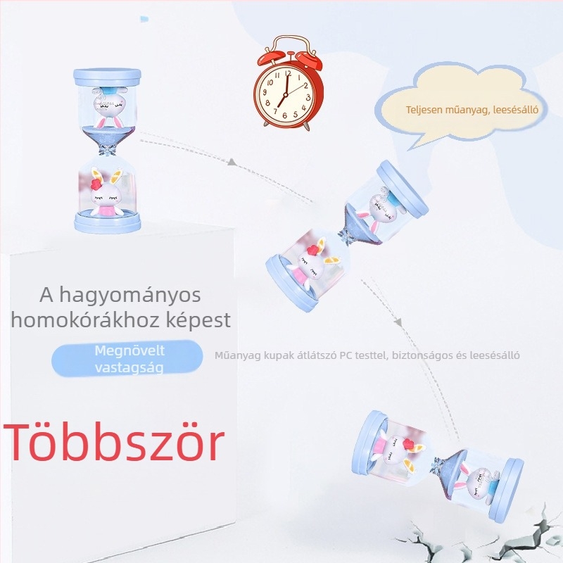 Macaron teljesen műanyag homokóra időmérő gyerekeknek, esésálló kialakítás, 5 vagy 30 perc, beépített babadísz