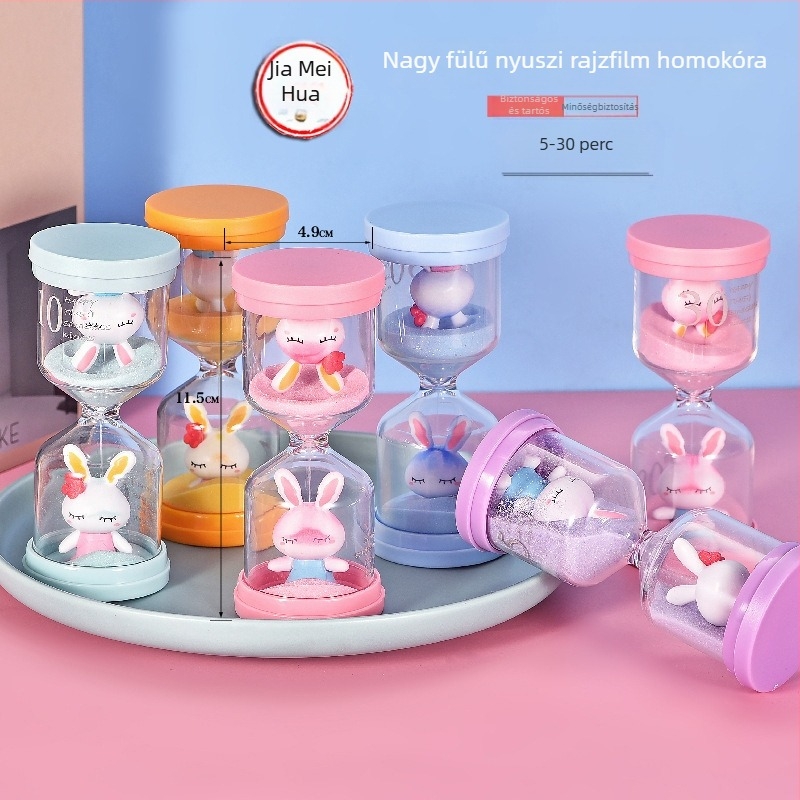 Macaron teljesen műanyag homokóra időmérő gyerekeknek, esésálló kialakítás, 5 vagy 30 perc, beépített babadísz