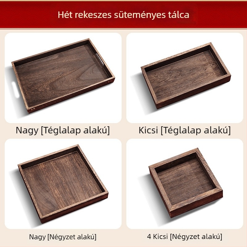 Fából készült teás tálca gyümölcsökhöz és desszertekhez