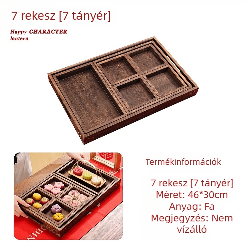 Fából készült teás tálca gyümölcsökhöz és desszertekhez