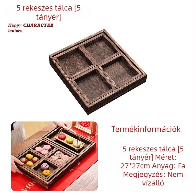 Fából készült teás tálca gyümölcsökhöz és desszertekhez