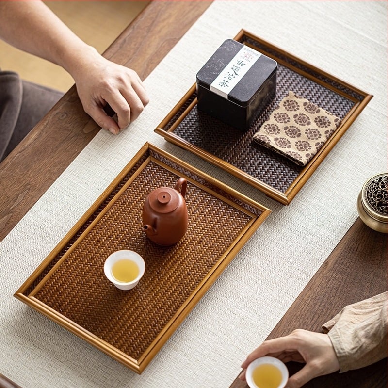 Kézzel készített bambusz teás tálca, dim sum tányér, Gongfu teáskészlet, teás alátét és tea tároló