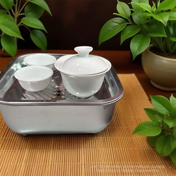 Rozsdamentes acél Gongfu teás tálca, hordozható mini teáskészlet-tároló kültéri kempingezéshez