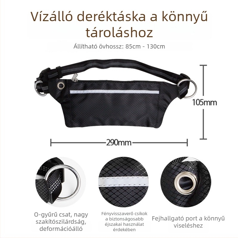 Reflektív nylonból készült, kihúzható kutyapóráz övtáskával – sportos futó készlet