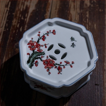 Gongfu teáskészlet, fehér porcelán, teás tálca, hatszögletű porcelán tea hajó tárolására, teáskanna tartó, nemzeti stílus, kézzel készült