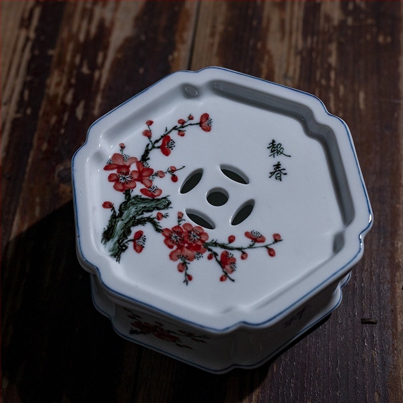 Gongfu teáskészlet, fehér porcelán, teás tálca, hatszögletű porcelán tea hajó tárolására, teáskanna tartó, nemzeti stílus, kézzel készült