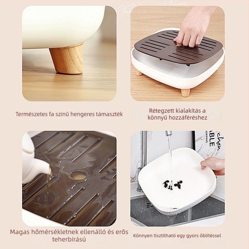 Műanyag teás tálca háztartási használatra, minimalistán modern pohár- és teáskészlet rendező, kompakt nappaliba drenáló funkcióval.