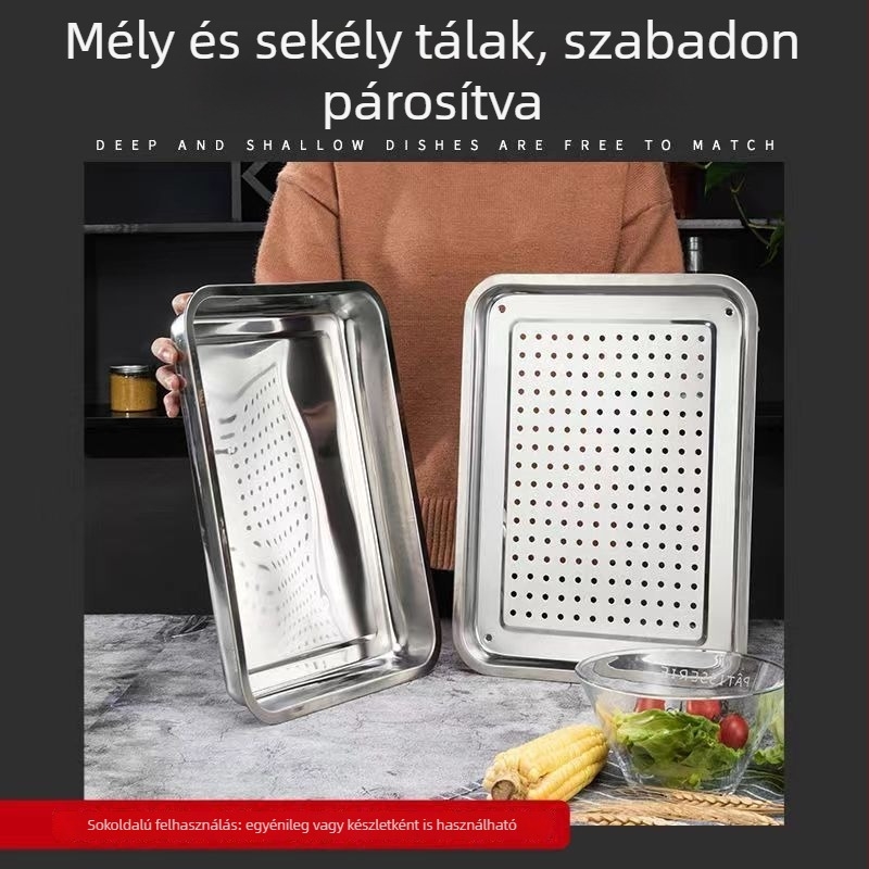 Rozsdamentes acél Gongfu teás tál készlet, kis teás tálca víztárolóval és perforált lefolyó tálcával, háztartási használatra