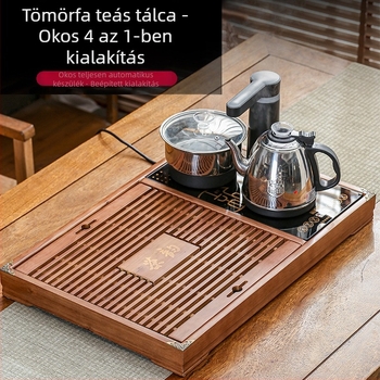 Fából készült automata vízforraló integrált teás tálcával és lefolyó résszel, irodai használatra