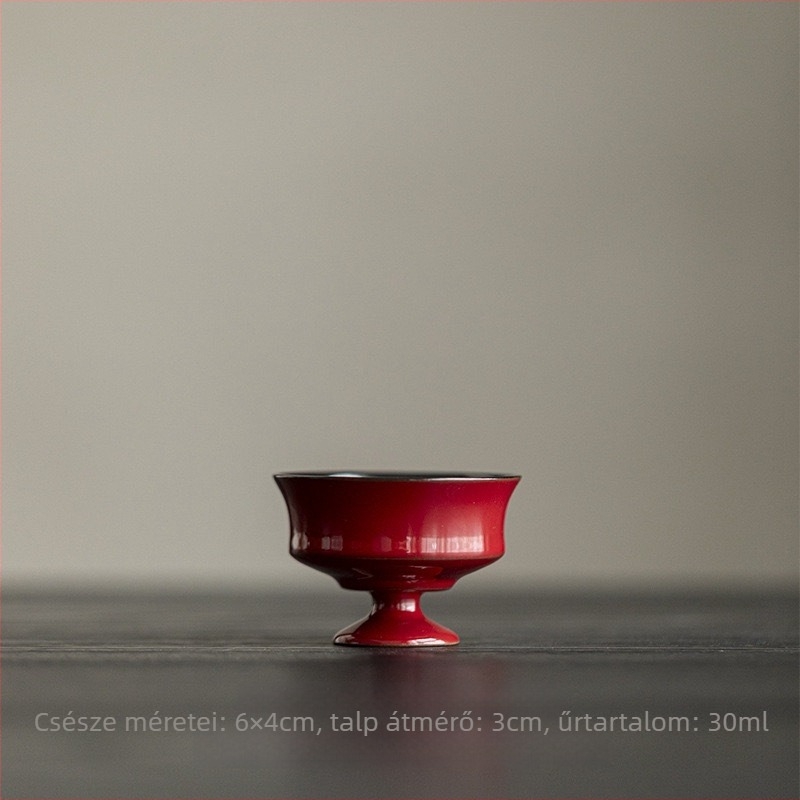 Wabi-sabi stílusú teáscsésze, magas minőségű retro minimalista Gongfu teáscsésze, vörös kerámia, kézzel készített, kis lábú pohár