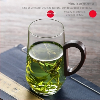 Nagy kapacitású zöld tea pohár boroszilikát üvegből, virágtea készítésére, fogantyúval, otthoni használatra