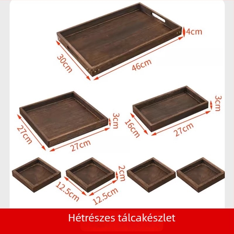 Paulownia faanyagból készült teás tálkészlet, hét darabos, teázáshoz és desszertek, aszalt gyümölcsök bemutatására szolgáló tál