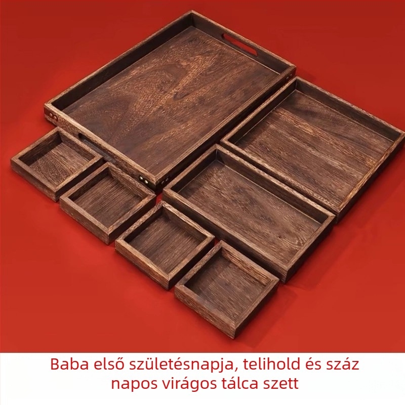 Paulownia faanyagból készült teás tálkészlet, hét darabos, teázáshoz és desszertek, aszalt gyümölcsök bemutatására szolgáló tál