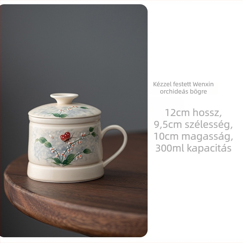 Kézzel festett Oncidium orchidea porcelán teáscsésze, kreatív otthoni használatra, személyes bögre irodába