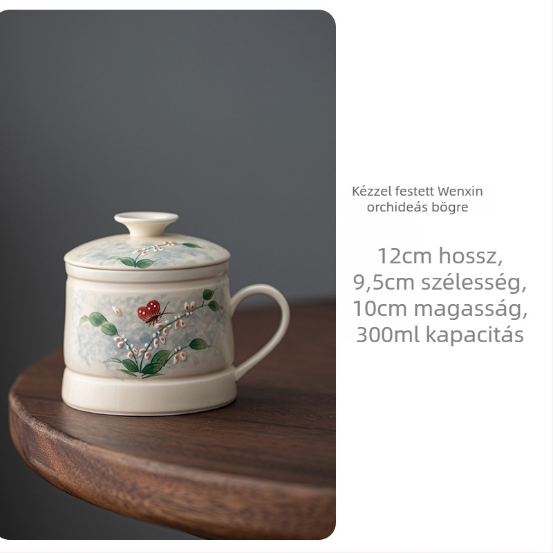 Kézzel festett Oncidium orchidea porcelán teáscsésze, kreatív otthoni használatra, személyes bögre irodába