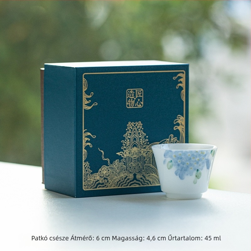 Kézzel festett hortenzia teáscsésze, aláglazúros színek, fehér, kiváló minőségű porcelánból, potkova alakú formában, otthoni használatra