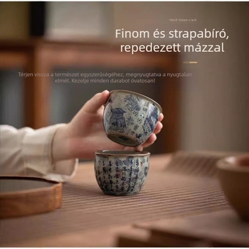 Retro kék‑fehér porcelán teáscsésze, kerámia Gongfu teás készlet, egyetlen csésze