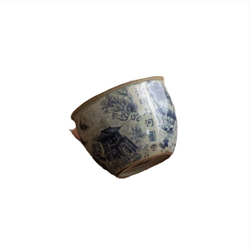 Retro kék‑fehér porcelán teáscsésze, kerámia Gongfu teás készlet, egyetlen csésze