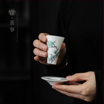 Porcelán teáscsésze tálcával otthoni Kung Fu teaceremóniához – aromás teáscsésze