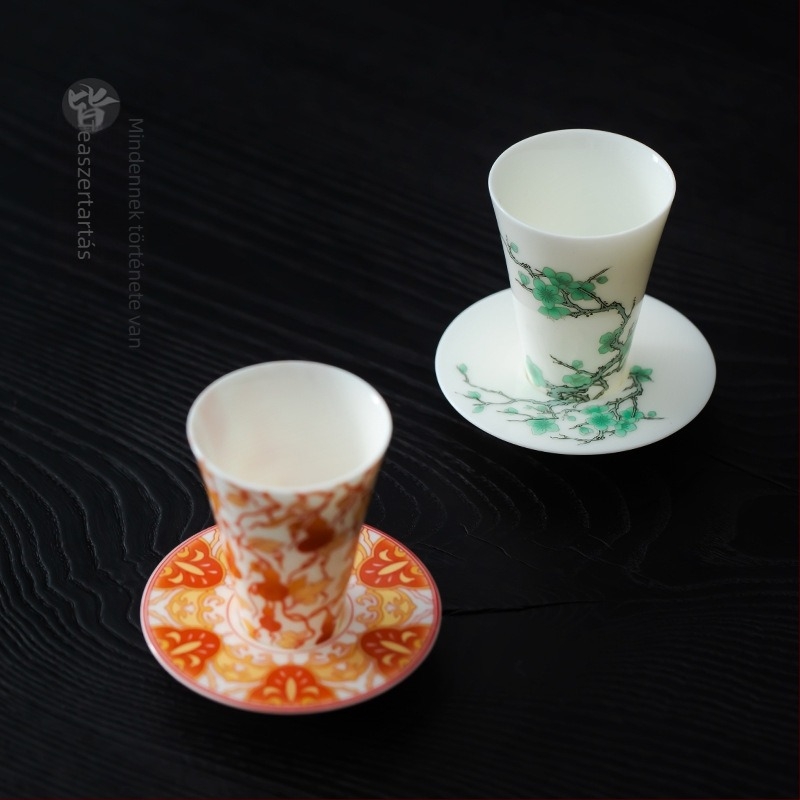 Porcelán teáscsésze tálcával otthoni Kung Fu teaceremóniához – aromás teáscsésze