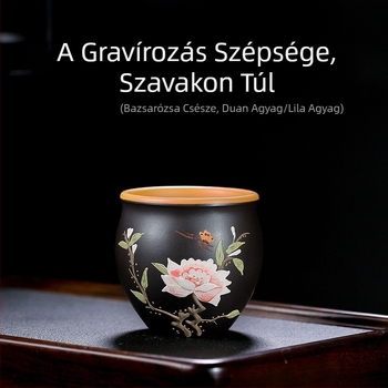 Yixing kézzel készített teáscsésze lila homokból, illatos virágmotívumokkal: Plum Blossom, Chrysanthemum, Magnolia és Peony – nagy nyílású Kung Fu teáscsésze
