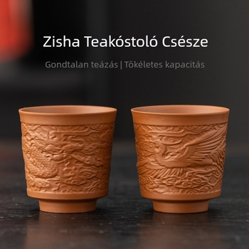 Lila homokból készült teáscsésze Gongfu teához – kerámia, egyes teáscsésze, Sárkány és Főnix pár, nagy teáscsésze a teakeveréshez