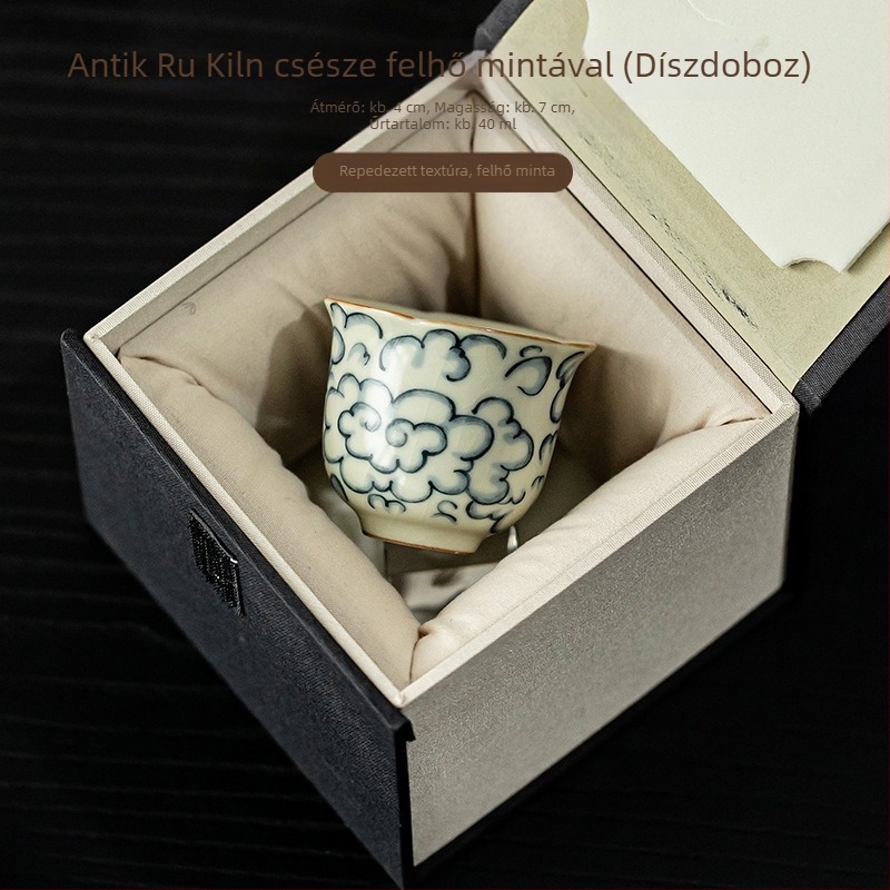 Antik stílusú Ru kiln kerámiás virágos szájú teáscsésze, otthoni használatra, személyes teáscsésze és kóstolócsésze, repedéses glazúra, Gongfu teáskészlethez, egyetlen csésze