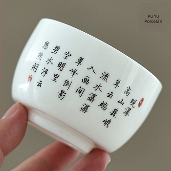 Retro fehér porcelán teáscsésze zománc dekorral, jade-szerű hatás, kínai Gong Fu teáskészlet