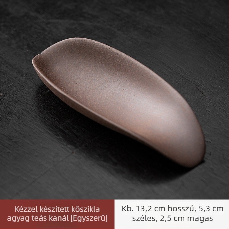 Kézzel formált kőedényes tea ceremónia kellékei: kerámia teáskanál és merőkanál, hat darabos Gongfu tea készlet kiegészítők