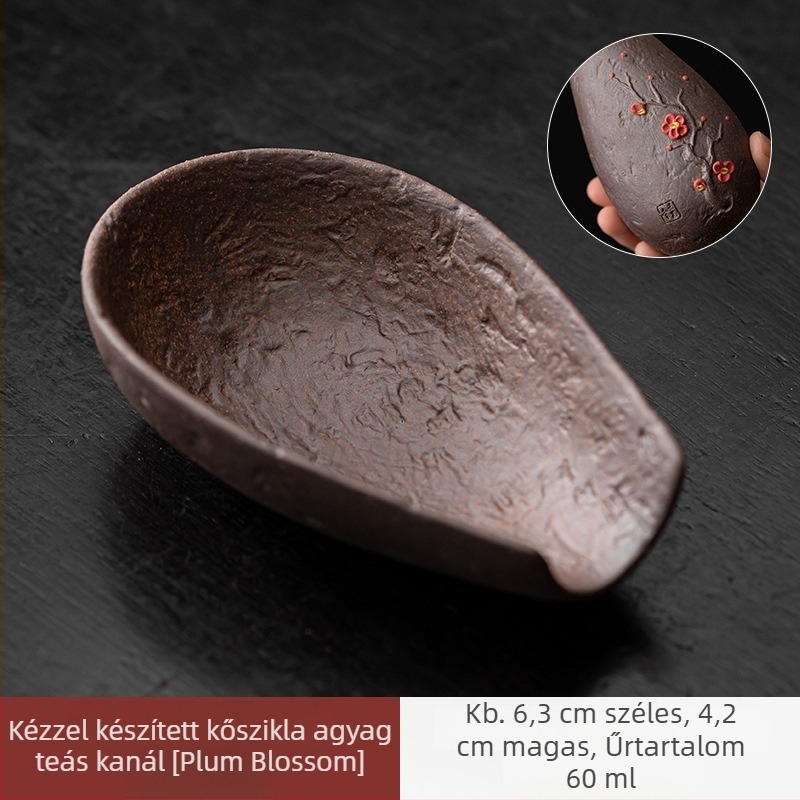 Kézzel formált kőedényes tea ceremónia kellékei: kerámia teáskanál és merőkanál, hat darabos Gongfu tea készlet kiegészítők