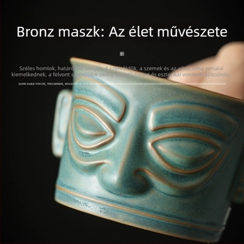 Sanxingdui bronzmaszkos kerámia teáscsésze, kung-fu teás, retro kínai stílus