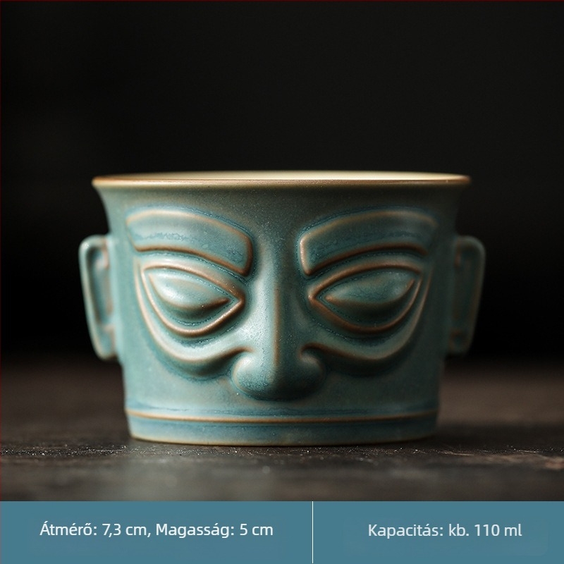 Sanxingdui bronzmaszkos kerámia teáscsésze, kung-fu teás, retro kínai stílus