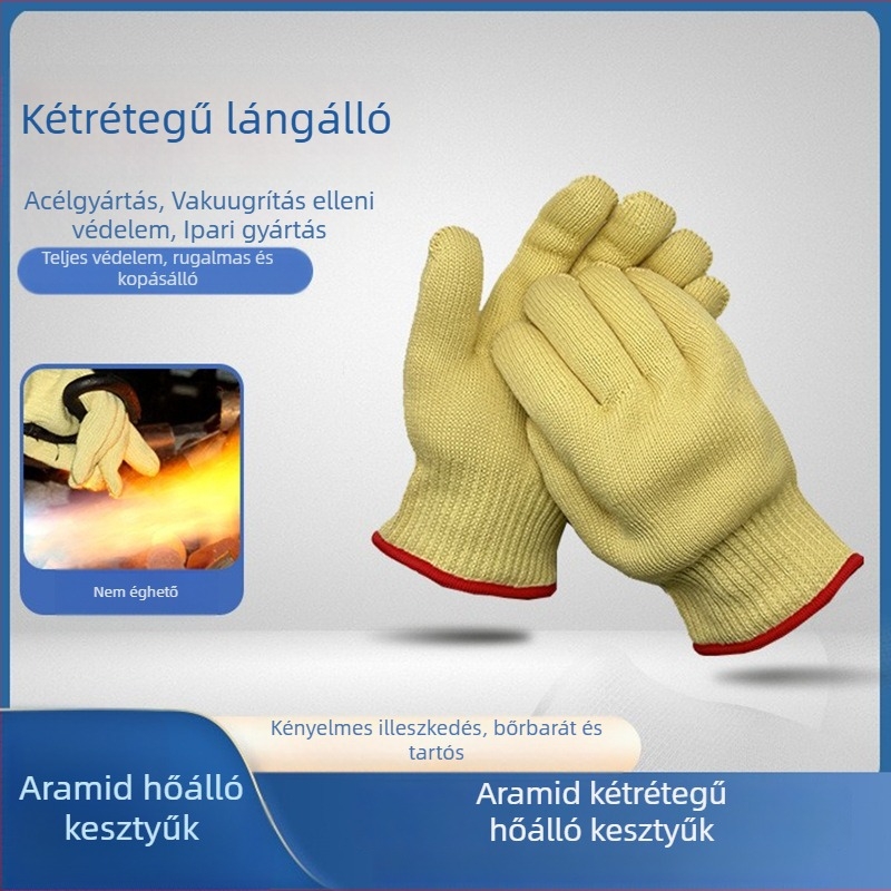 Kétrétegű aramid kesztyűk, magas hőmérséklet-álló, vágásálló, tűzálló, mikrohullámú sütőhöz, ipari kesztyűk