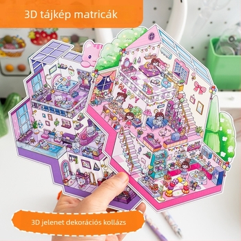 3D diorámás matricák – aranyos rajzfilm-stílusú, kézzel készített DIY naplóhoz