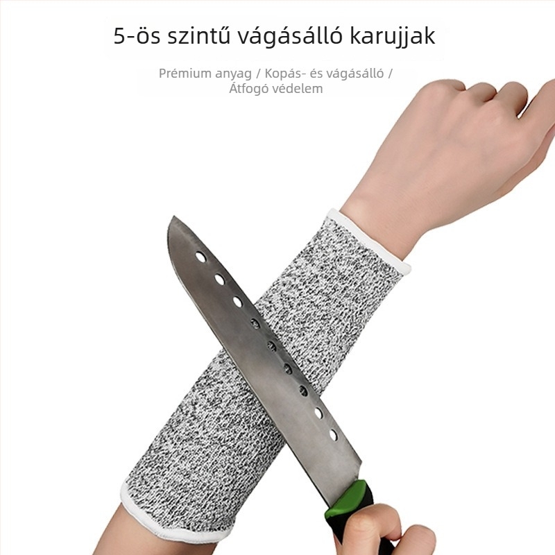 5. szintű vágásálló alkarvédő, megerősített HPPE csuklóvédővel, védelem a kés és a karcolódás ellen, üvegkezeléshez és rakodáshoz
