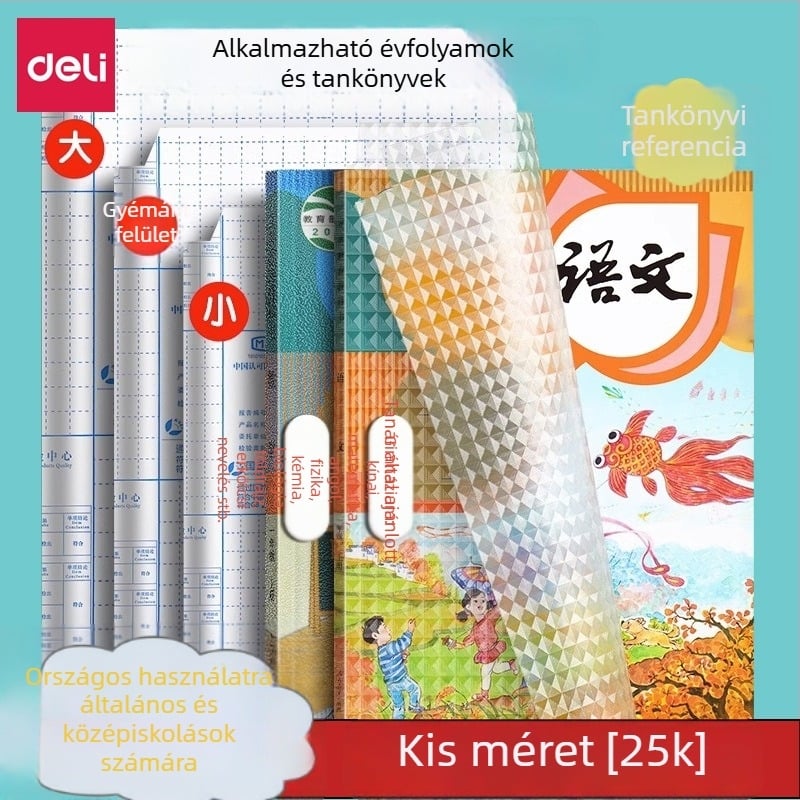 Deli vastag matt vízálló öntapadós könyvborító készlet tankönyvekhez (A4, 25K, 18K, 16K)
