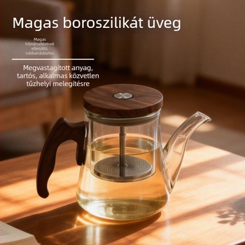 Magas boroszilikát üvegből készült teáskanna fa nyéllel, hőálló, otthoni használatra, teát és vizet elválasztó funkcióval, virágtea kanna