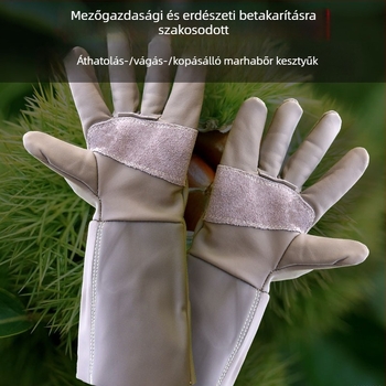 Marhabőrből készült kertészeti kesztyű, védelem, vágásálló és csúszásmentes, durian hámozására, gesztenye szedésére, paprika és rózsa metszésére