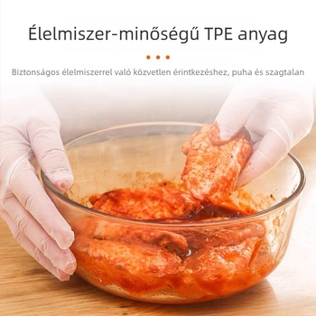 TPE rugalmas egyszer használatos kesztyűk, élelmiszer-minőségűek, háztartási használatra, átlátszó, vastagabb fóliás kesztyűk