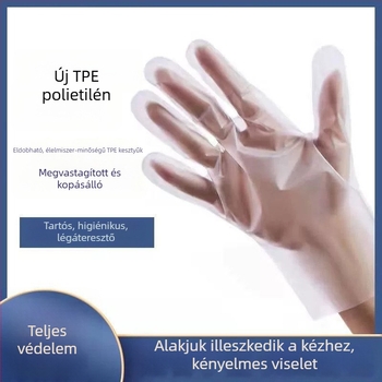 TPE rugalmas egyszer használatos kesztyűk, élelmiszer-minőségűek, háztartási használatra, átlátszó, vastagabb fóliás kesztyűk