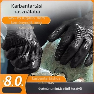 Egyszer használatos nitril kesztyűk gyémántmintázatú felülettel, csúszásmentes autójavításokhoz és ipari karbantartáshoz, vastagított, kopásálló
