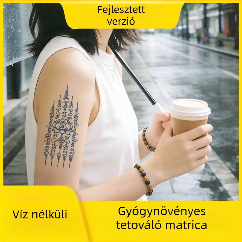 Vízmentes gyógynövényes tetoválás matrica thai szimbólumokkal, félpermanent, vízálló, hosszú távú, élethű megjelenés