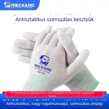 Antistatikus szénszálas kesztyű mobiltelefon alkatrészek javításához, kopásálló és csúszásmentes elektronikai munkakesztyűk AS02