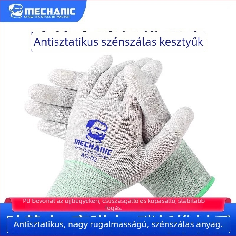 Antistatikus szénszálas kesztyű mobiltelefon alkatrészek javításához, kopásálló és csúszásmentes elektronikai munkakesztyűk AS02