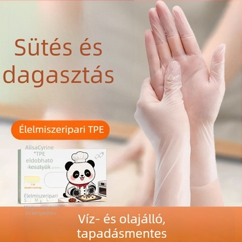 TPE étkezési minőségű egyszer használatos kesztyűk konyhai feladatokra, dagasztáshoz, sütéshez és takarításhoz; vastagított és tartós