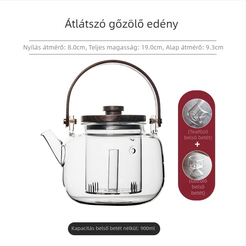 Japán stílusú melegíthető üvegteáskanna emelőfogantyúval elektromos kerámia tűzhelyhez