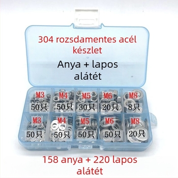 Hatszögletű anya csúszásgátló flanšszal és lapos alátéttel, M3–M8